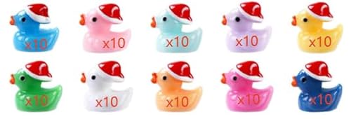 Winzige Enten, Mini-Enten aus Kunstharz, kleine kleine Kunststoffenten mit Weihnachtsmütze für Bastelarbeiten, Zuhause, Mikro-Landschaft, Streichspiel, Puppenhaus, Schule, Party, Weihnachtsdekoration von Deepton