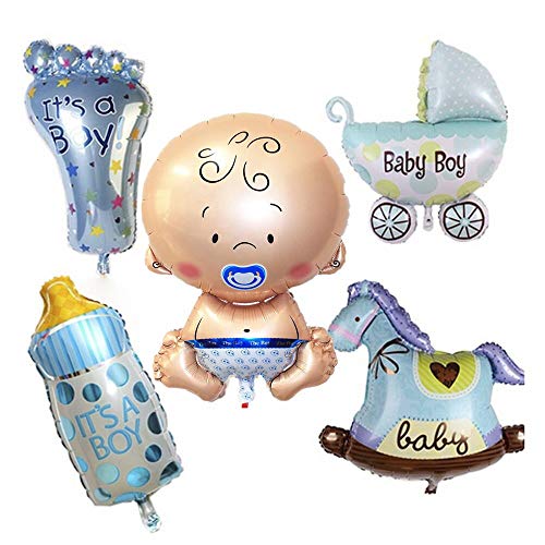 5 Stück Heliumballon Baby Folienballon, Baby Junge Folienballon, Baby Dusche Dekoration, Kinder Baby Tag Bankett Luftballons für Baby Shower Birthday Party Decor（Blau） von Deer Platz