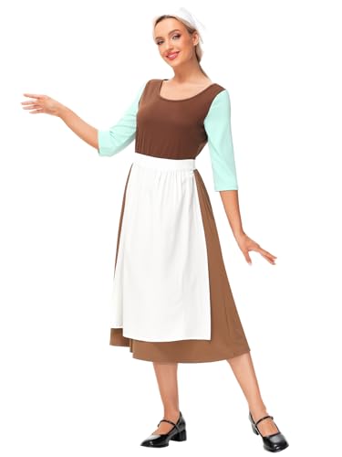 Aschenputtel-Kostüm für Damen, Braun, Halloween, Dienstmädchen, Partykleid, Lappen, Schürzen, Outfits, Größe 3XL von Deerose