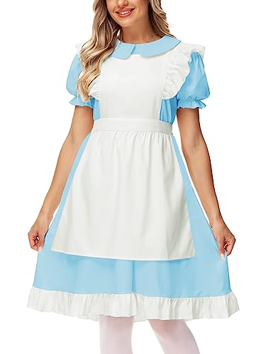 Deerose Erwachsenenkostüm für Damen, Blau, Weiß, mit Schürze, Halloween, Dienstmädchen, Prinzessinnenkleider, Hell, blau, 3XL von Deerose