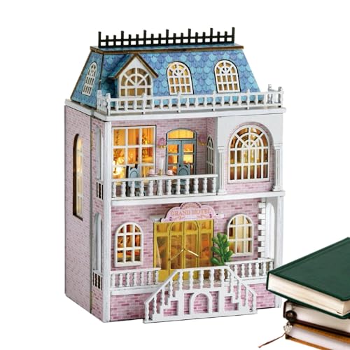 -Haus-Bausatz, DIY-Miniaturhaus aus Holz, Puppenhaus-Bausatz mit Möbeln, aufklappbares großes Villa-Spielzeug, LED-beleuchtetes fantasievolles Puppenhaus für Kinder, Halloween, Weihnachtsdekoratio von Deewar