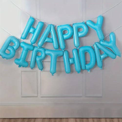 Happy Birthday Luftballons Girlande Geburtstagsdeko Folienballon Kindergeburtstag Ballons - Rosa, Blau, Bunt, Silber, Regenbogenfarben, Gold, Schwarz (Blau) von Deggelbam