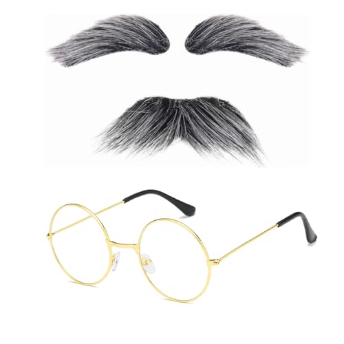 Degpum Kostüm für 100 Schultage, Opa, Zubehör, Brille mit grauem Schnurrbart und Augenbrauen, Halloween-Kostüm-Set Degpum Kostüm für 100 Schultage, Opa, Zubehör, Brille mit grauem Schnurrbart und Augenbrauen, Halloween-Kostüm-Set von Degpum