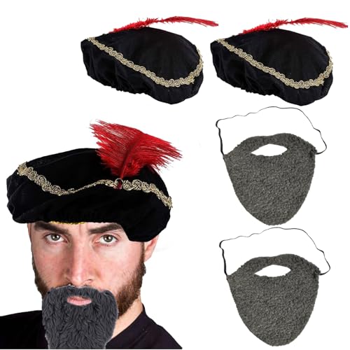 Degpum Mittelalter Hut mit Bart, Mittelalter Renaissance Hut Zubehör, Minstrel Kostüm, Renaissance Kostüm Accessoires, Grau, Schwarz und Rot, Einheitsgröße Degpum Mittelalter Hut mit Bart, Mittelalter Renaissance Hut Zubehör, Minstrel Kostüm, Renaissance Kostüm Accessoires, Grau, Schwarz und Rot, Einheitsgröße von Degpum