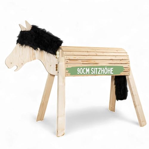 Dein Holzpferd Natur 90cm für draußen Reitpferd Mäxchen Garten Voltigierbock für Kinder, Stehpferd groß, Gartenpferd hangefertigt aus Deutschland, Voltigierpferd Holzpony mit Mähne von Dein Holzpferd