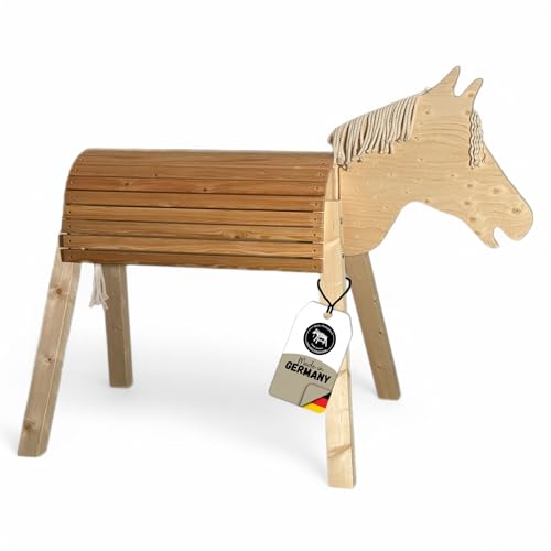 Dein Holzpferd Wolle 100cm für draußen Reitpferd Garten Voltigierbock für Kinder, Stehpferd groß, Gartenpferd handgefertigt aus Deutschland, Voltigierpferd Holzpony mit Mähne von Dein Holzpferd