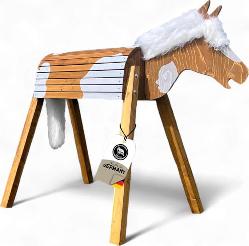 Holzpferd Tobiano 100cm für draußen Reitpferd Garten Voltigierbock für Kinder, Stehpferd groß, Gartenpferd handgefertigt aus Deutschland, Voltigierpferd Holzpony mit Mähne von Dein Holzpferd