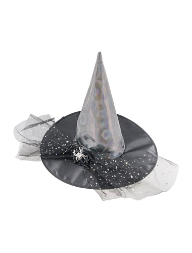 Hexenhut mit Spinne und Tüll schwarz/Silber one Size von Deiters