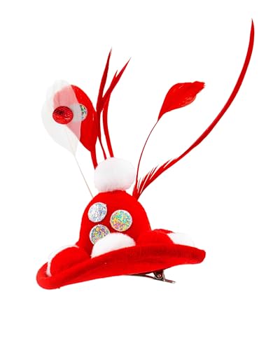 Minihut rot/weiß mit Pompoms und Federn Minihut rot/weiß mit Pompoms und Federn von Deiters