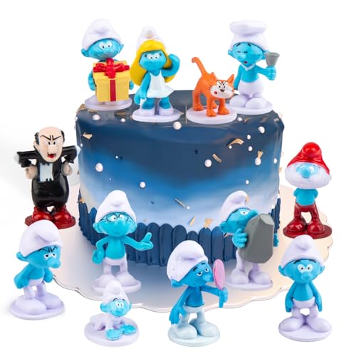 12 Stück Schlümpfe Figuren Tortendeko, Smurfs Tortendeko Set, Schlümpfe Kuchen Deko, Cartoon Tortenfiguren Set Kinder Party Geburtstag Kuchen Dekoration für Mädchen Junge von Dekewe