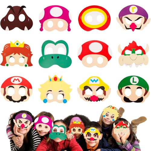 12PCS Mari Masken, Geburtstag Maske für Kinder Maskerade Cosplay Party Karneval Deko von Dekewe