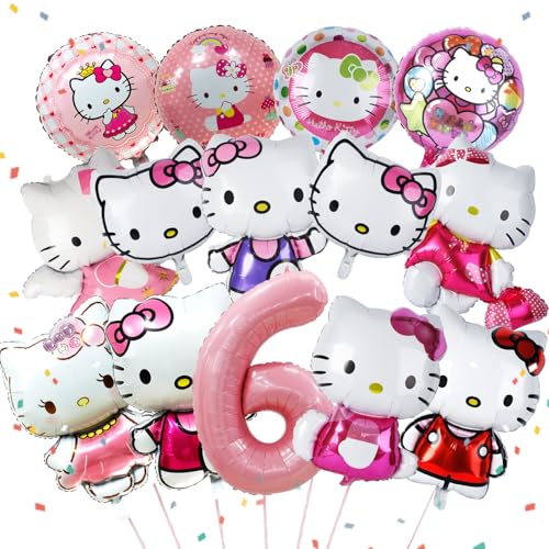 14 Stück Ki-tty Geburtstagsdeko Folienballon 6 Jahre, Cute Kindergeburtstag Deko, Cartoon Luftballons Geburtstag Dekoration Set mit Banner für Kinder Mädchen Katzen kity Themenpartys Dekorationen 14 Stück Ki-tty Geburtstagsdeko Folienballon 6 Jahre, Cute Kindergeburtstag Deko, Cartoon Luftballons Geburtstag Dekoration Set mit Banner für Kinder Mädchen Katzen kity Themenpartys Dekorationen von Dekewe