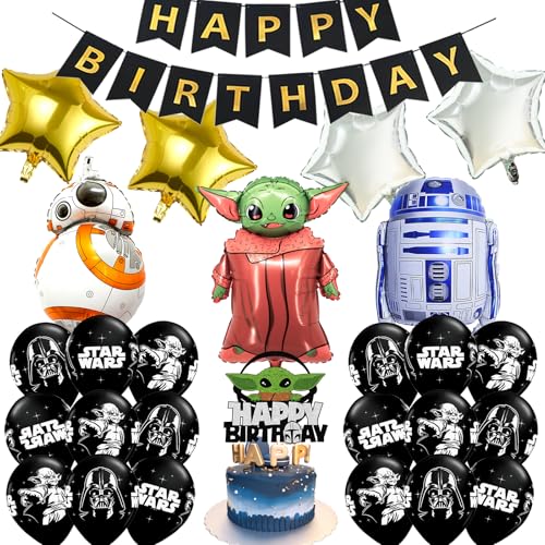 21 Stück S-tar Wars Geburtstagsdeko Folienballon Set, Cute Kindergeburtstag Deko, Cartoon Luftballons Geburtstag Dekoration Set für Kinder Jungen Mädchen Star Krieg Themenpartys Dekorationen von Dekewe