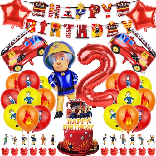 38 Stück Feuerwehr Geburtstag Deko, Feuerwehrmann Luftballons Partyset, Kindergeburtstag Luftballons mit Tortendeko, Feuerwehr Geburtstagsdeko für 2 Jahre Junge und Mädchen Party Dekoration 38 Stück Feuerwehr Geburtstag Deko, Feuerwehrmann Luftballons Partyset, Kindergeburtstag Luftballons mit Tortendeko, Feuerwehr Geburtstagsdeko für 2 Jahre Junge und Mädchen Party Dekoration von Dekewe