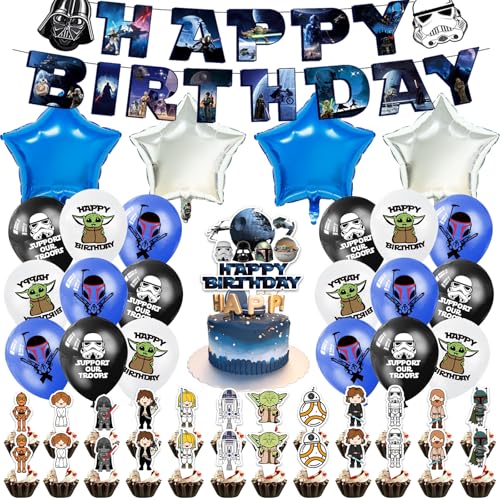 48 Stück S-tar Wars Geburtstagsdeko Folienballon Set, Cute Kindergeburtstag Deko, Cartoon Luftballons Geburtstag Dekoration Set für Kinder Jungen Mädchen Star Krieg Themenpartys Dekorationen von Dekewe