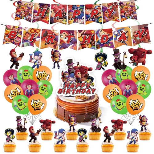50 Stück Stars Geburtstagsdeko Set, Braw Stas Kindergeburtstag Deko, Cartoon Luftballons Geburtstag Dekoration Set für Kinder Jungen Mädchen Themenpartys Dekorationen von Dekewe