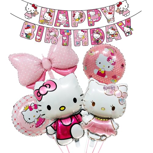 6 Stück Ki-tty Cat Geburtstagsdeko Folienballon Set, Cute Kindergeburtstag Deko, Cartoon Luftballons Geburtstag Dekoration Set mit Banner für Kinder Mädchen Katzen kity Themenpartys Dekorationen 6 Stück Ki-tty Cat Geburtstagsdeko Folienballon Set, Cute Kindergeburtstag Deko, Cartoon Luftballons Geburtstag Dekoration Set mit Banner für Kinder Mädchen Katzen kity Themenpartys Dekorationen von Dekewe