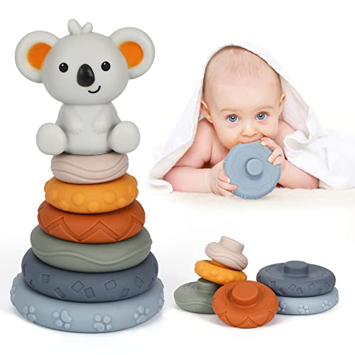 Dekewe 7 Stück Stapelspielzeug mit Ringen, Stapelturm Squeeze Zahnen Babyspielzeug mit Koala Früherziehung Spielzeug Geschenke für 6 12 18 Monate Baby Kleinkind Jungen Mädchen Montessori Spielzeug Dekewe 7 Stück Stapelspielzeug mit Ringen, Stapelturm Squeeze Zahnen Babyspielzeug mit Koala Früherziehung Spielzeug Geschenke für 6 12 18 Monate Baby Kleinkind Jungen Mädchen Montessori Spielzeug von Dekewe