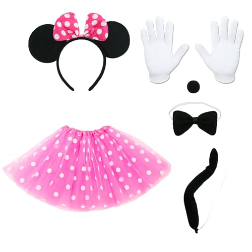 Damen Maus Mouse Kostüm, 6Pcs Faschingskostüme Karneval Kostüm, Rot/Rosa Tutu mit weiß Gepunktet, Haarreifen mit Maus Ohren, Handschuhe, Nase, Schwanz, Karnevalskostüme für Karneval Cosplay Party Damen Maus Mouse Kostüm, 6Pcs Faschingskostüme Karneval Kostüm, Rot/Rosa Tutu mit weiß Gepunktet, Haarreifen mit Maus Ohren, Handschuhe, Nase, Schwanz, Karnevalskostüme für Karneval Cosplay Party von Dekewe