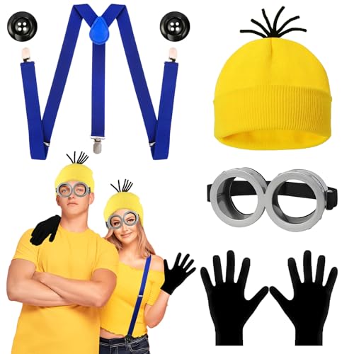 Dekewe 5PCS Erwachsene Kinder Gelbes Kostümzubehör Set, Includes Brille Mütze Handschuhe Knöpfe Hosenträger, Faschingskostüm, Halloween Karneval Party Kostüme für Männer, Frauen und Kinder Dekewe 5PCS Erwachsene Kinder Gelbes Kostümzubehör Set, Includes Brille Mütze Handschuhe Knöpfe Hosenträger, Faschingskostüm, Halloween Karneval Party Kostüme für Männer, Frauen und Kinder von Dekewe