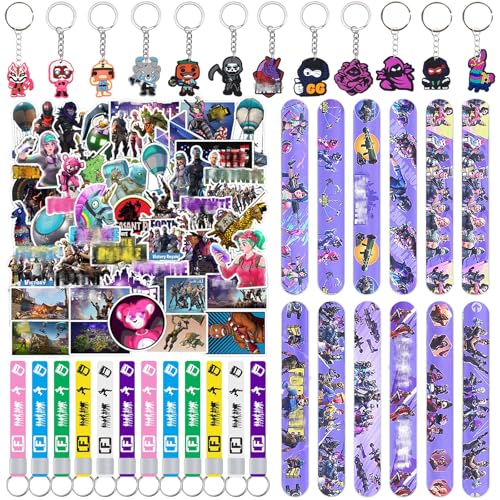 Dekewe 86 Stück Mitgebsel Kindergeburtstag Game, Mitgebsel Geburtstag mit 12Stück Slapbands, 50Stück Aufkleber, 24Stück Schlüsselanhänge für Geburtstag Mitgebsel Kinder von Dekewe