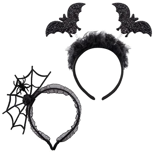 Dekewe Schwarz Fledermaus Haarreif, 2 Stück Halloween Haarreifen für Damen Herren Kinder Erwachsene Bat headband Vampir Spinnen Stirnband für Halloween Kostüm Fasching Party Cosplay von Dekewe