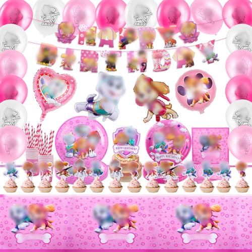 Geburtstag Party Deko, 106 Stück inklusive Luftballons, Tortenaufleger, Banner, Tischdecken, Teller, Strohbecher und Servietten, Hunde Dekoration Kindergeburtstagsset für Mädchen Geburtstag Party Deko, 106 Stück inklusive Luftballons, Tortenaufleger, Banner, Tischdecken, Teller, Strohbecher und Servietten, Hunde Dekoration Kindergeburtstagsset für Mädchen von Dekewe
