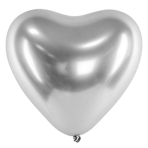 50 Stück Glossy Luftballons Herz in Silber 30cm Chrom-Ballons von DekoHaus