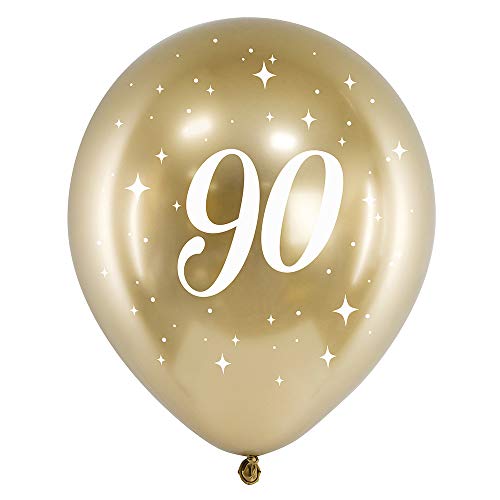 6 Stück Glossy Luftballons zum 90. Geburtstag in Gold 30cm Chrom-Ballons von DekoHaus