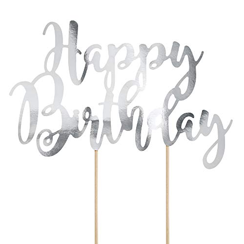Cake-Topper Happy Birthday in Silber 22,5 cm von DekoHaus