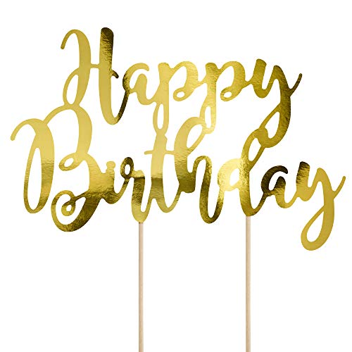 DekoHaus Cake Topper Happy Birthday Gold 22,5 cm – Tortendeko aus Spiegelkarton, wiederverwendbar, elegante Kuchendeko für Geburtstag, Jubiläum, Party & Feier von DekoHaus