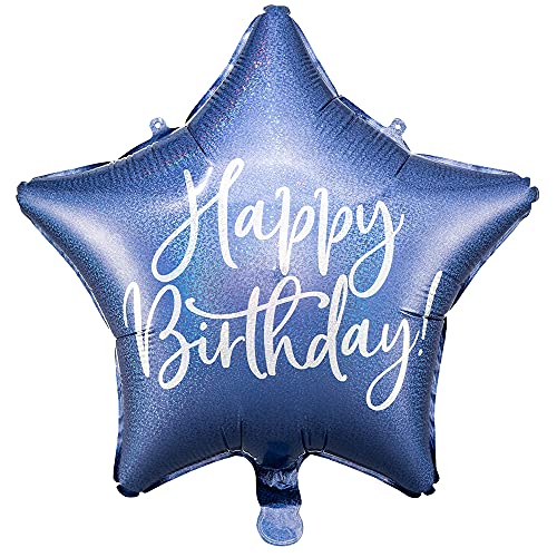 Folienballon Stern in Marineblau mit Aufschrift Happy Birthday 40cm Partyzubehör von DekoHaus