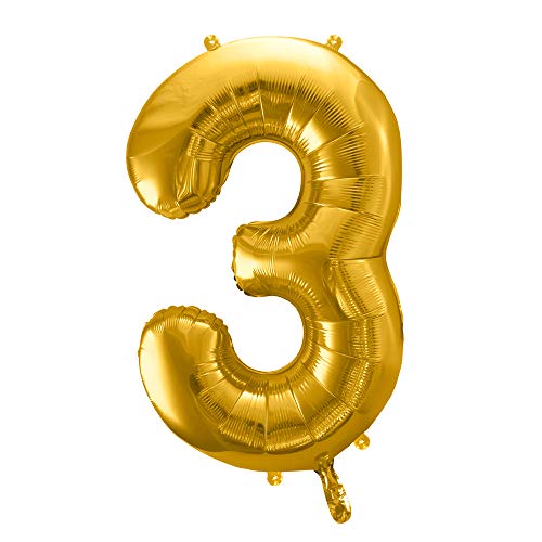 Folienballon Zahl 3 in Gold, Metallic, Größe: 86cm Folienballon Zahl 3 in Gold, Metallic, Größe: 86cm von DekoHaus