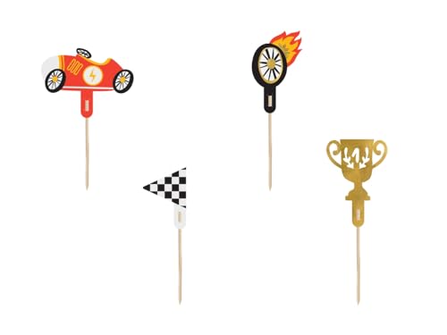 Muffin-Dekorationen "Autos", 4er-Set, bunte Mischung, ca. 12 cm hoch von DekoHaus
