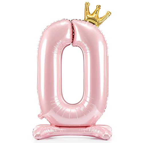 DekoHaus Folienballon Zahl 0 Rosa mit Krone 103 cm – Stehender Ballon metallisch, nur mit Luft befüllbar, Geburtstagsdeko für Mädchen, Kinderparty, Jubiläum & Prinzessin Party von DekoHaus