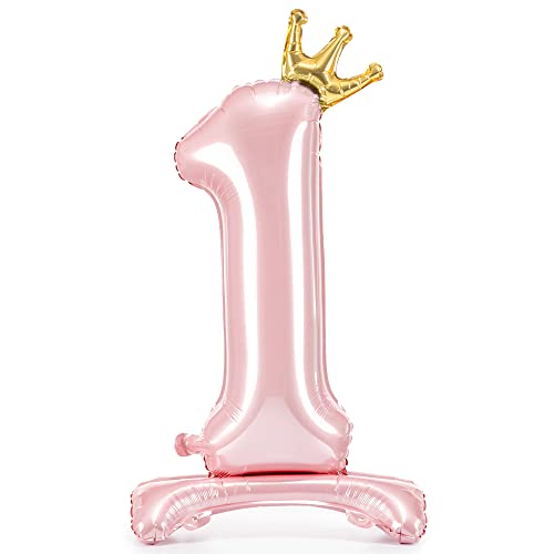 DekoHaus Folienballon Zahl 1 Rosa mit Krone 103 cm – Stehender Ballon metallisch, nur mit Luft befüllbar, Geburtstagsdeko für Mädchen, 1. Geburtstag, Kinderparty, Jubiläum & Prinzessin Party von DekoHaus