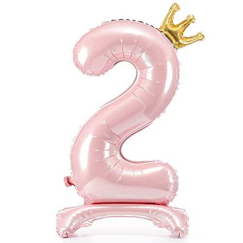 DekoHaus Folienballon Zahl 2 Rosa mit Krone 103 cm – Stehender Ballon metallisch, nur mit Luft befüllbar, Geburtstagsdeko für Mädchen, Kinderparty, Jubiläum & Prinzessin Party von DekoHaus