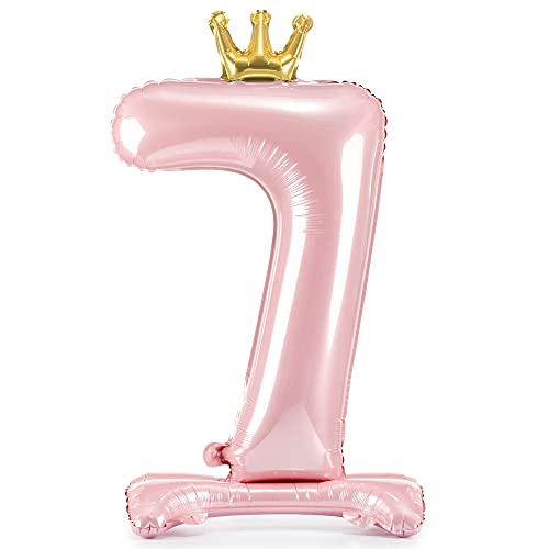DekoHaus Folienballon Zahl 7 Rosa mit Krone 103 cm – Stehender Ballon metallisch, nur mit Luft befüllbar, Geburtstagsdeko für Mädchen, Kinderparty, Jubiläum & Prinzessin Party von DekoHaus