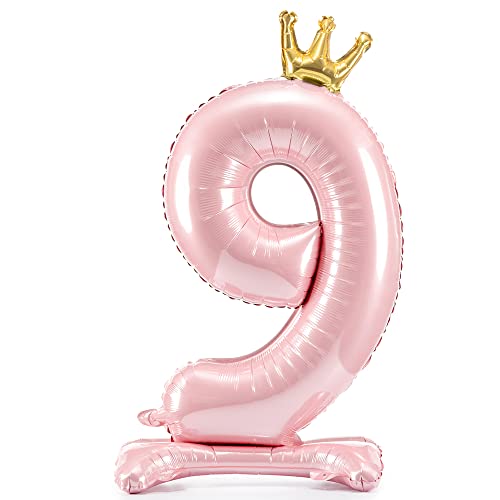 DekoHaus Folienballon Zahl 9 Rosa mit Krone 103 cm – Stehender Ballon metallisch, nur mit Luft befüllbar, Geburtstagsdeko für Mädchen, Kinderparty, Jubiläum & Prinzessin Party von DekoHaus