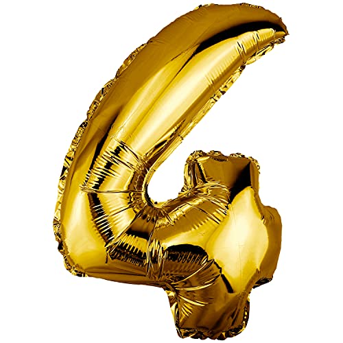 DekoRex Folienballon Gold 100cm Geburtstag Jubiläum Hochzeit Deko (Zahl 4) von DekoRex