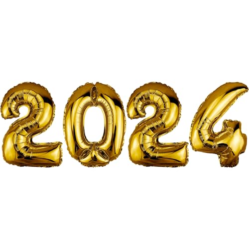 DekoRex Folienballons 2024 40cm Silvester Neujahr Deko (Gold) von DekoRex