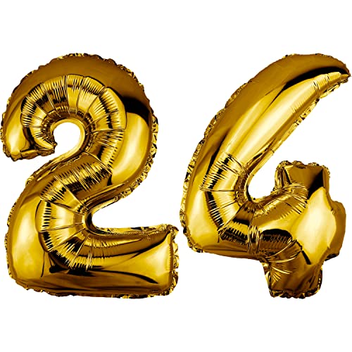 DekoRex Folienballon Gold 100cm Geburtstag Jubiläum Hochzeit Deko (Zahl 24) von DekoRex