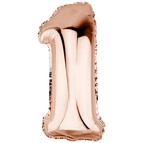 DekoRex Folienballon Rosegold 40cm Geburtstag Jubiläum Hochzeit Deko (Zahl 1) von DekoRex