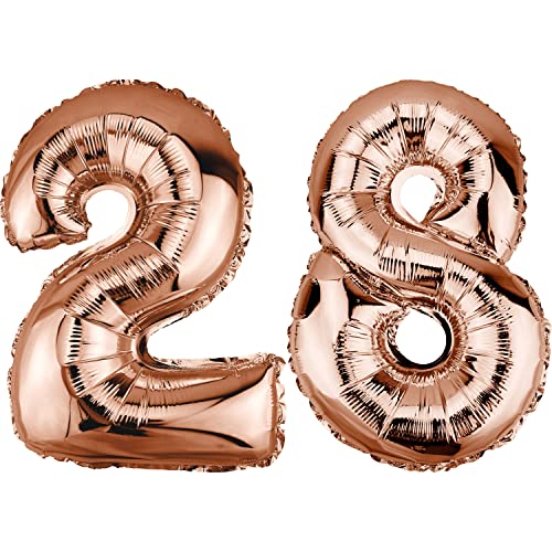 DekoRex Folienballon Rosegold 40cm Geburtstag Jubiläum Hochzeit Deko (Zahl 28) von DekoRex