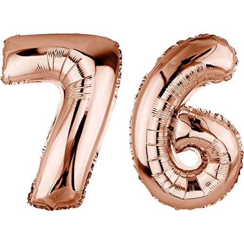 DekoRex Folienballon Rosegold 40cm Geburtstag Jubiläum Hochzeit Deko (Zahl 76) von DekoRex