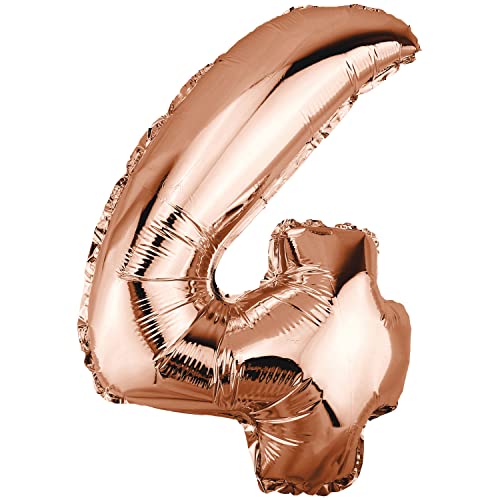 DekoRex Folienballon Rosegold 40cm Geburtstag Jubiläum Hochzeit Deko (Zahl 4) von DekoRex