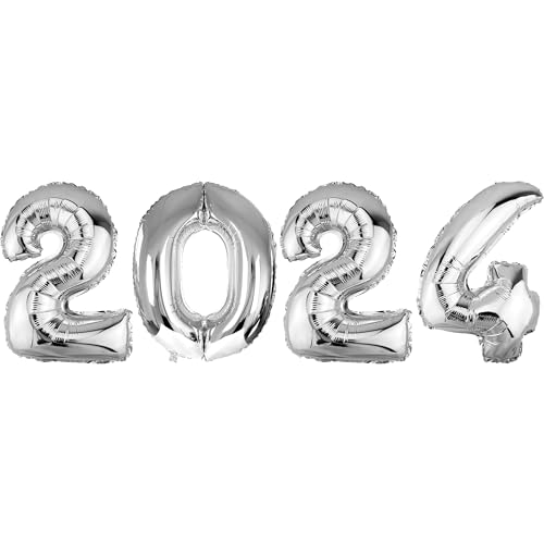 DekoRex Folienballons 2024 100cm Silvester Neujahr Deko (Silber) von DekoRex