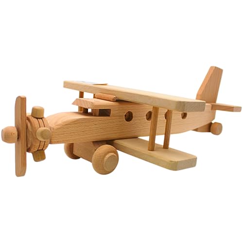 Nachhaltiger Holz - Flugzeug, Holzflieger, Dekoflugzeug, Holzflugzeug, Retroflieger mit drehbarem Propeller, Propellerflugzeug als Modell aus Holz, L/B/H 34 x 20 x 9 cm. von Dekohelden24