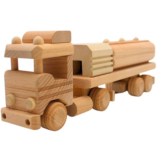 Nachhaltiger LKW als Modellauto, Dekoauto als Tanklaster, LKW mit Hänger, Tanklaster, Sattelauflieger aus Holz, L/B/H 29 x 6 x 12 cm. von Dekohelden24