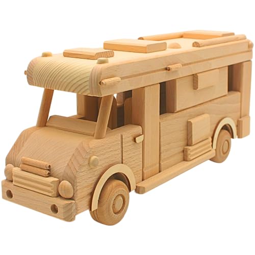 Nachhaltiger XXL Holz - Camper, Holzauto als Campingwagen, Dekoauto, Geschenk für Campingfreunde, Campingfahrzeug als Modellauto aus Buchenholz, L/B/H 38 x 9 x 16 cm. von Dekohelden24